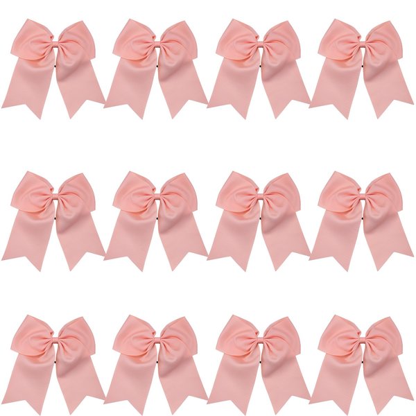 8 Inch Cheerleader Bows Ponytail Holder Solid Color Cheerleading Bows Hair Tie (Peach)