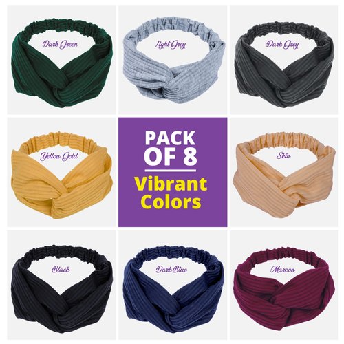 LOTUS78 Headbands for Women. Eight Pack, Soft Fabric Bands for Women's Hair. Elastic Sweat Band, Trendy Headbands. Boho Headbands for Exercise & Yoga. (Rising pink)