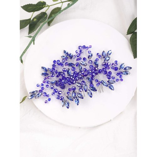 Aimimier Bridal Sapphire Hair Comb Royal Blue Crystal Hair Piece Wedding Hair Accessories for Women and Girls (Blue)