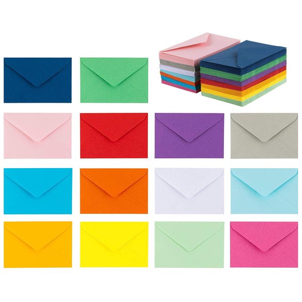 Purple Q Crafts 140 Mini Envelopes 14 Assorted Colors,Gummed closure, Gift Card, Business Card Envelopes 4"x 2.7"