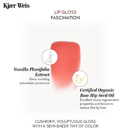 Kjaer Weis Lip Gloss. Juicy Plumping Lipgloss with Lip Tint. Organic, Nourishing Ingredients and Conditioning Lip Oil for Hydrated Lips without Stickiness. Cruelty Free Clean Makeup (Fascination)