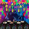 Neon Happy Birthday Party Supplies Glow Party Decorations-Happy Birthday Banner, Glow Balloons, Neon Paper Tassels, Neon Triangle Flag Glow in The Dark Party Supplies Glow Bunting Glow Hanging Stars