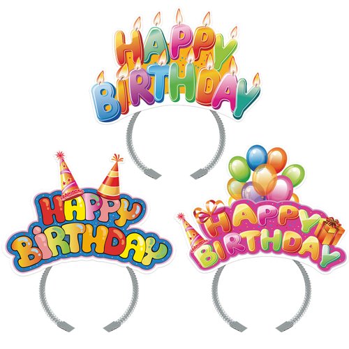 KKBES 12 Pack Happy Birthday Headbands, Paper Birthday Party Hats, Birthday Hats for Adults and Kids, 3 Patterns