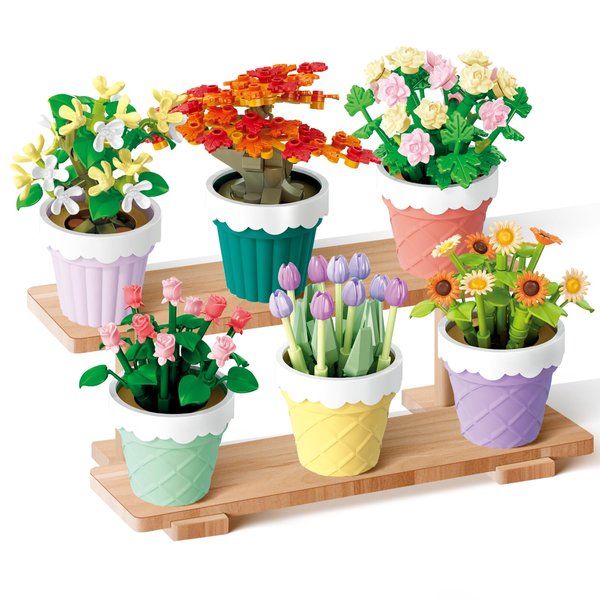 POKONBOY Flowers and Plants Bonsai Tree Building Sets, 6 Pack Botanical Collection Building Toys Creative Flowers Building Kits Home Decor Birthday Boys Girls 6+