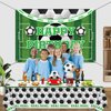 PIXHOTUL Soccer Happy Birthday Backdrop and Tablecloth Set - Soccer Theme Party Photo Props with Plastic Tablecloths Decorations for Kids Soccer Themed Birthday Party Decorations