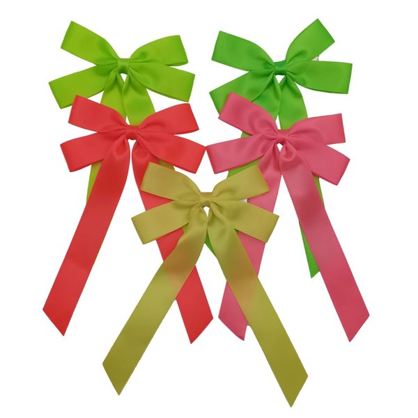 Generic 5 PCS HAIR RIBBON SATIN PONYTAIL HOLDER HAIR ACCESSORIES ALLIGATOR CLIPS HAIR BOW FOR ALL AGES (Neon)