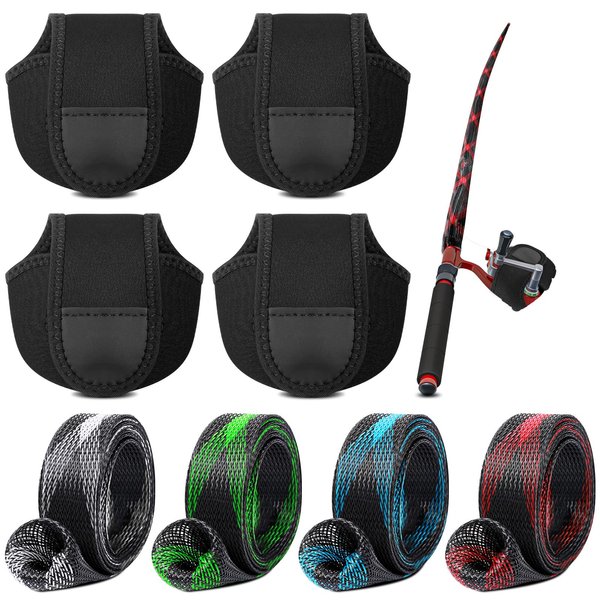 Sratte 8 Pack Fishing Rod Sleeves Reel Bags Casting Rod Socks Reel Cover Protective Fishing Reel Case Braided Mesh Rod Protector Reel Pouch for Bait Casting Sea Fly Ice(for S Size Water Drop Wheel)