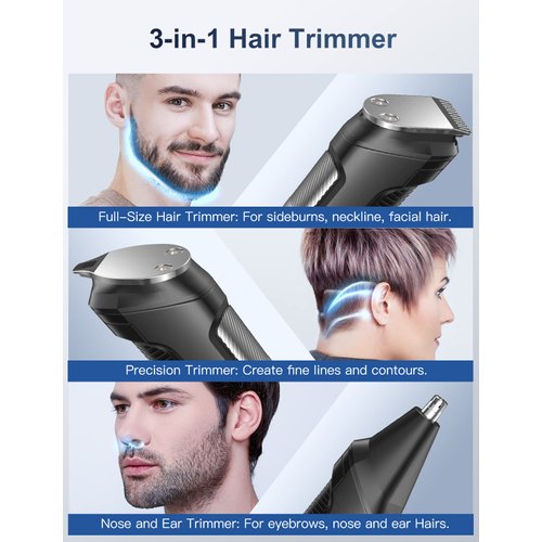 RICAF Beard Trimmer Hair Clipper for Men, 13 Piece Men’s Grooming Kit with Cordless Rechargeable Hair & Nose Trimmer Electric Shaver, Stainless Steel Blades for Painless Facial & Body Hair Removal
