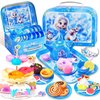 61Pcs Tea Party Set for Little Girls, Fairy Tale in Ice and Snow Toys, Princess Tea Set Includes Crown, Dessert, Cake Stand & Carrying Case, Kids Kitchen Pretend Play for 3 4 5 6 Year Old Girl Gift