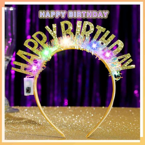 Acenail Light Up Happy Birthday Headband LED Birthday Crown Glowing Birthday Hair Hoop Birthday Party Props Decorations Birthday Gifts Birthday Hair Accessories for Women Girls (A)