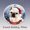 Holiday Pet Gifts French Bull (White) Santa Hat Dog Porcelain Christmas Ornament