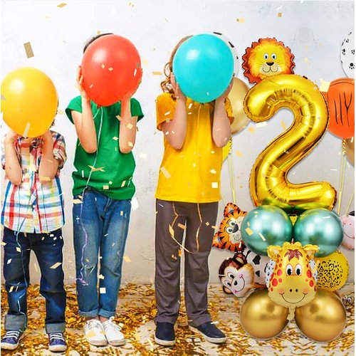 MSMANCY Jungle Safari Birthday decorations 32'' Number 2 Balloons 24Pcs Party Decorations Backdrop Animal Balloons Birthday Decorations for Boys Girls Party Supplies (2)