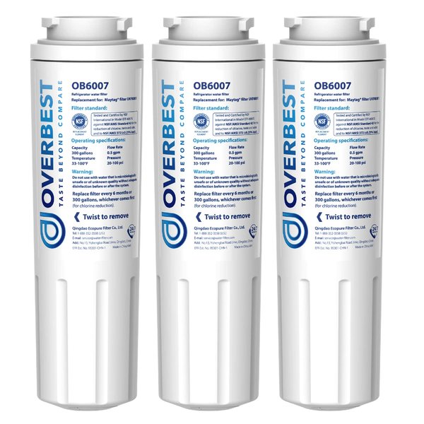 Overbest UKF8001 Replacement for EveryDrop by Whirlpool Refrigerator Water Filter 4, EDR4RXD1, Pack of 3