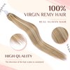 KiiKiiGirl Virgin Microlink Hair Extensions - Human Hair,18inch Micro link Hair Extensions Human Hair Micro Beads Hair Extensions Human Hair Chocolate Brown to Caramel Blonde 30G/Pack