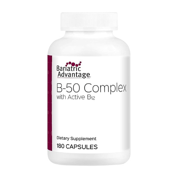 Bariatric Advantage B-50 Complex with Active B12, High Potency Supplement Containing All Essential B Vitamins with Choline, Inositol and PABA - 180 Count