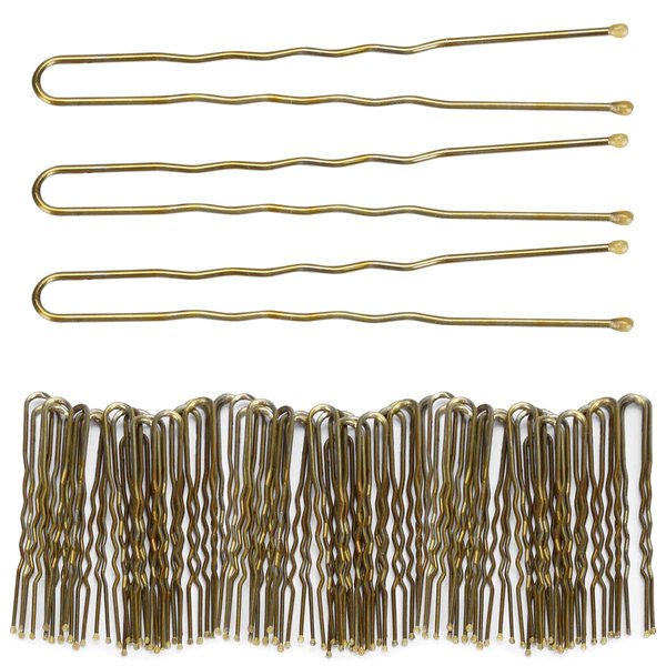 300 Bun Hair Bobby Pins U Shaped Pin with Box Hair Grips to Clip Ballet Hair Net for Women 6 CM/2.3 inch Golden
