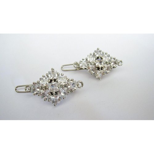 Generic Two small tiny silver diamond shape crystal hair pin clip barrettes fine hair, 8, Clear