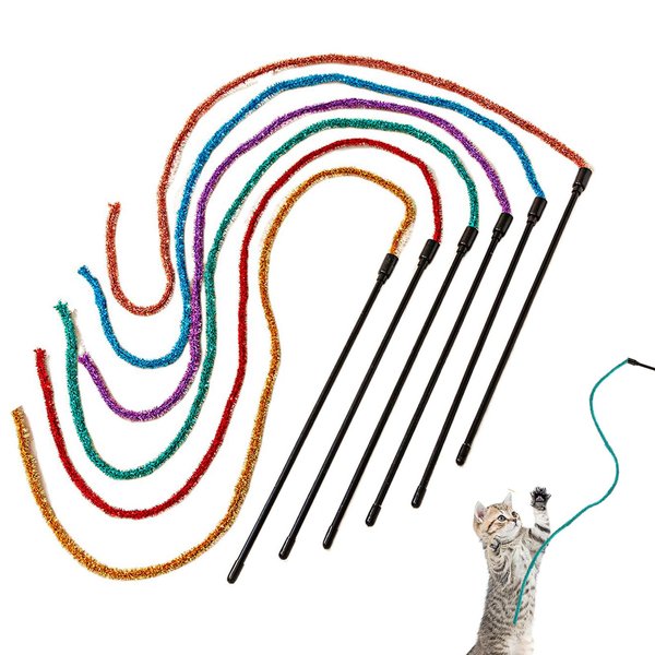 IUHKBH Cat Wands, 3 PCS Interactive Cat Teaser Wand String Plush Cat Toys Colorful Cat Teasing Stick for Cats, Kitties