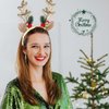JEAIRTS Christmas Reindeer Antlers Headband Sequin Antler Ears Xmas Hair Band Cute Holiday Headbands Accessories for Women (1-Gold)