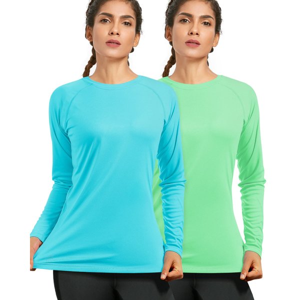 isnowood 2 Pack Long Sleeve UV Sun Protection Shirts for Women UPF 50+ Quick Dry Running Workout Tee Tops for Rash Guard Swimming Fishing