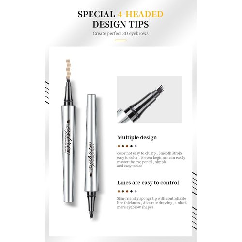 Eyebrow Pencil - 4 Tip Microblade Eyebrow Pen with Waterproof, Smudge-proof and Long Lasting, Natural Eye Brow Pencils for Women,Eyebrow Makeup for Natural Looking Eyebrows - Dark Brown