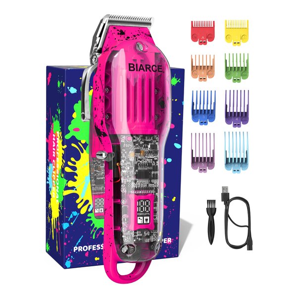 Professional Hair Clippers for Men, Cordless Hair Clippers for Hair Cutting, Adjustable Mens Hair Clippers with Taper Lever, Barber Clippers Mens Grooming Kit, Rechargeable, with LED Display,Pink