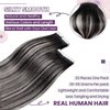 LaaVoo Ombre Tape in Hair Extensions Human Hair 16 Inch Hair Extensions Tape in Balayage Natural Black to Grey Silver Tape in Extensions Human Hair Seamless Silky Straight 20pcs 50grams