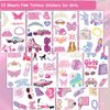 CHARLENT Pink Temporary Tattoos for Girls Party Supplies - 80 PCS Retro Pink Temporary Tattoos for Girls Birthday Party Favors Goodie Bag Fillers