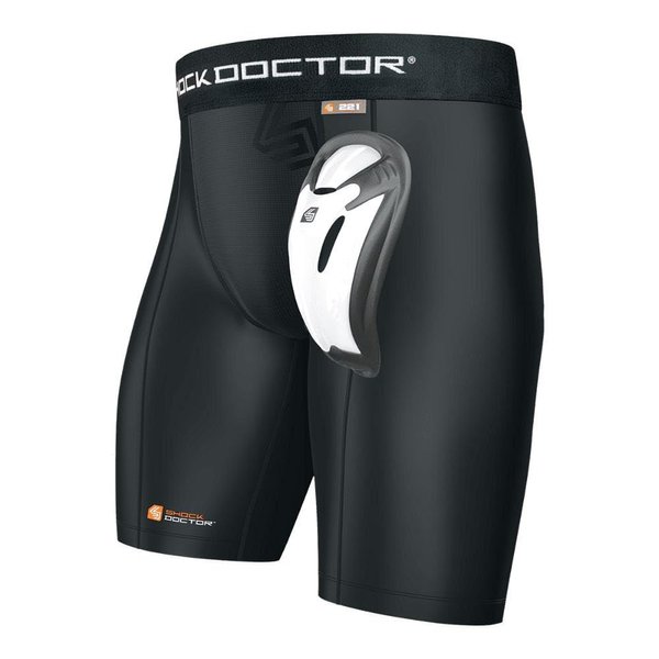 Shock Doctor Compression Shorts with Protective Bio-Flex Cup, Moisture Wicking Vented Protection, Youth & Adult Sizes Black