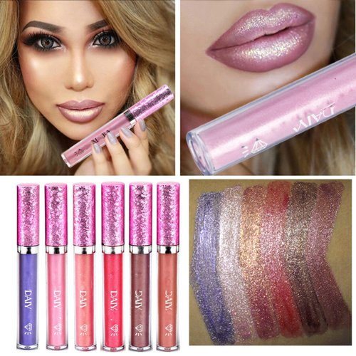 MAEPEOR Metallic Liquid Lipstick 6 Color Metal Diamond Pearl Lipstick Long Wear and Non-stick Cup Mermaid Lip Gloss (Colors 01)