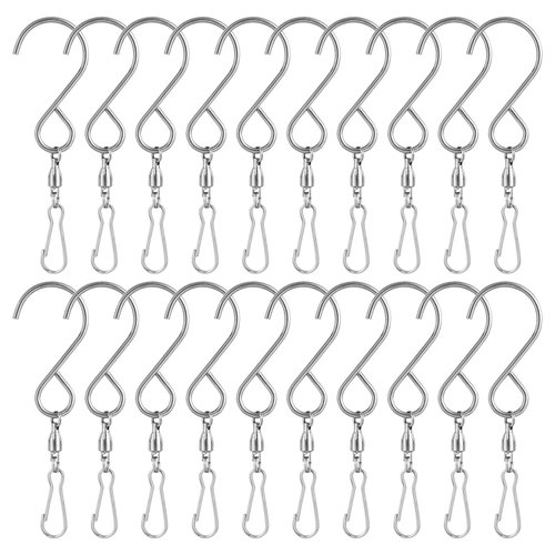 KUUQA 20 Pack Swivel Hooks Clips Wind Spinner S Hook Clips Hanging Wind Chimes Crystal Twisters Party Supplies (Silver)