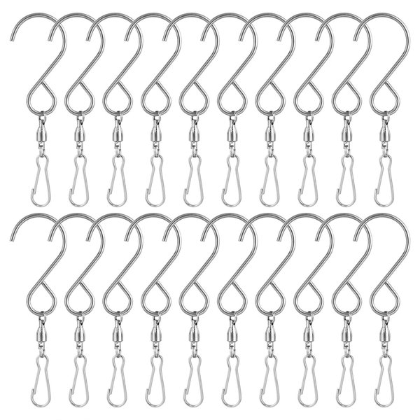 KUUQA 20 Pack Swivel Hooks Clips Wind Spinner S Hook Clips Hanging Wind Chimes Crystal Twisters Party Supplies (Silver)