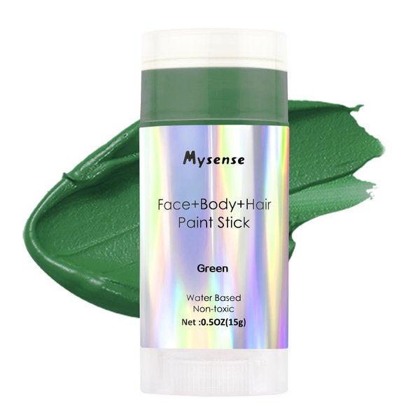 Mysense Green Face Body Hair Paint Stick,St Patricks Day Face Paint,Water Based Washable Temporary Hair Color,Cream Body Paint for Adults and Children Halloween Cosplay Witch Grinch Makeup,0.5oz