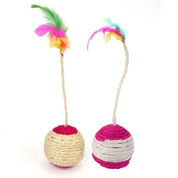 Kopida Cats Toys Feather Cat Balls, Cat Scratcher Toy Sisal Cat Scratching Rotatable Ball Molar Chew Toy Cat Feather Ball Cat Interactive Toys