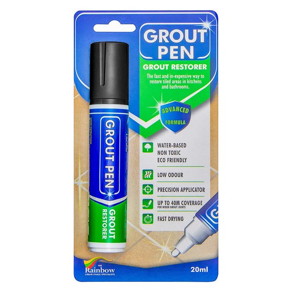 Grout Pen Black Tile Paint Marker: Waterproof Grout Paint, Tile Grout Colorant and Sealer Pen - Black, Wide 15mm Tip (20mL)