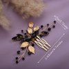JWICOS Leaves Crystal Bride Wedding Hair Comb Hair Accessories with Beaded Bridal Hair Accessories for Brides and Bridesmaids (Gold Black)