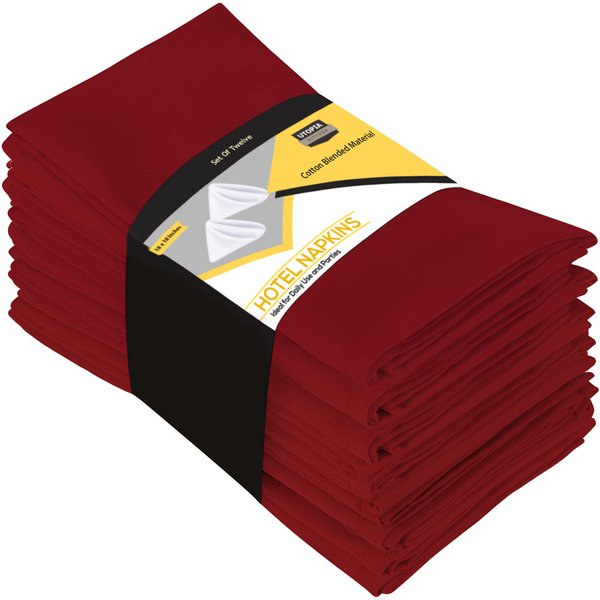 Utopia Kitchen Red Cloth Napkins [12 Pack, 18x18 Inch] Cotton Blend Washable and Reusable Table Dinner Napkins for Hotel, Lunch, Restaurant, Weddings, Event and Parties