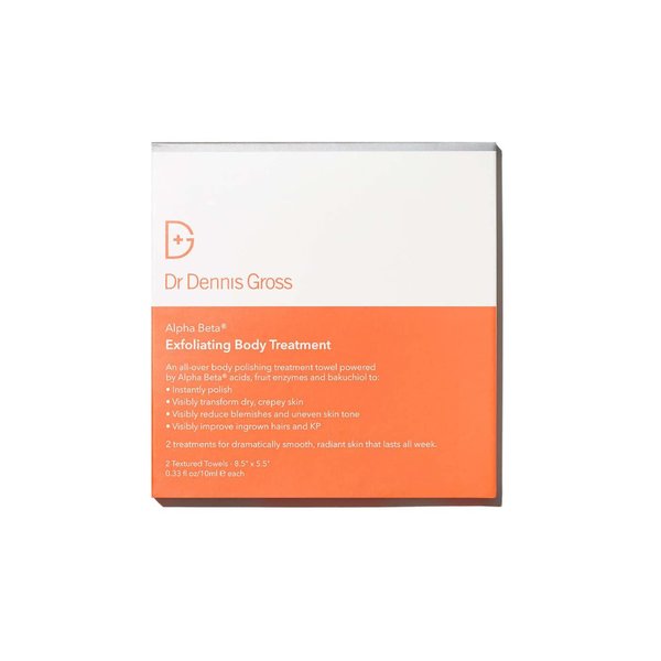 Dr. Dennis Gross Alpha Beta Exfoliating Body Treatment | Multi-Tasking Powered by AHA/BHAs for Smooth, Hydrated Skin While Improving Ingrown Hairs, Keratosis Pilaris, and Blemishes | 2 Textured Towels
