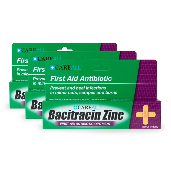 CareAll (3 Pack 1oz Bacitracin Antibiotic Zinc Ointment. First Aid Ointment to Prevent and heal infections for Minor cuts, scrapes and Burns.