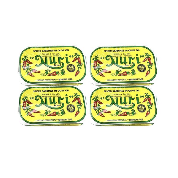 Nuri Portugese Sardines, Spicy, in Olive Oil 90g Each (Pack of 4)