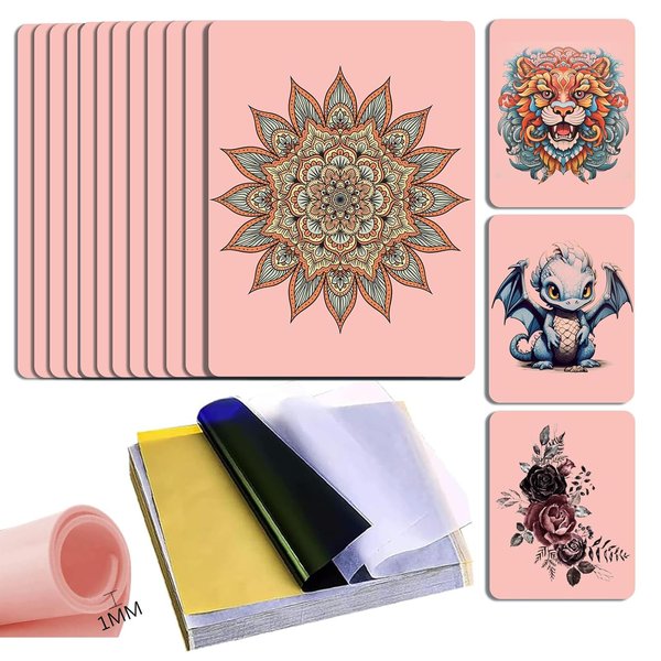 Tattoo Practice Skin with Transfer Paper - 32PCS Tattoo Fake Skin and Stencil Paper Kit Includes 12PCS Double Side Skin and 20PCS Tattoo Transfer Paper for Beginners & Experienced Artists…