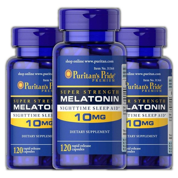 Puritan's Pride Melatonin 10 mg Sleep aid Relax Sleep Pill 120 Capsules (3-Pack)