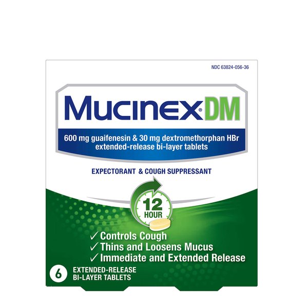 Mucinex DM 12-Hour Expectorant and Cough Suppressant Tablets, 6 Count
