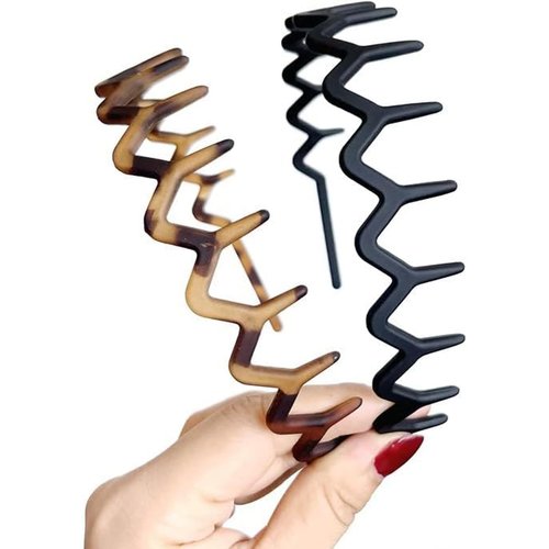 Ycfish 2PCS Zigzag Headband Headband with Teeth Tooth Headband for Women Girls Plastic Wavy Hair Comb Headband Zig Zag Black Plastic Tooth Hair Comb Plastic Headband for Women Men Girl