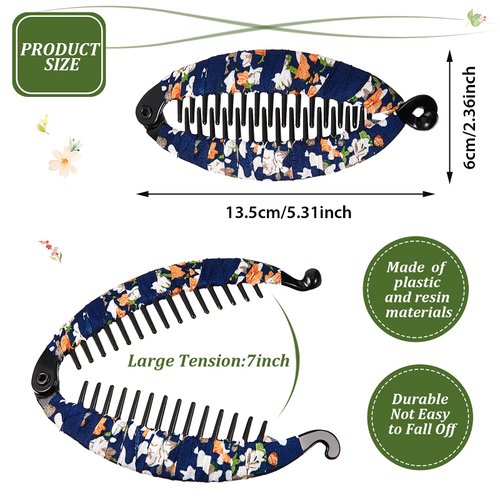 9 Pieces Banana Hair Clip Floral Clincher Hair Claws Bohemia Style Wrapped Cloth Banana Hair Clip Hair Comb Hair Jaw Clips Fish Shape Grips Clamp Hair Accessories for Women Girls (5.3 x 2.4 Inch)