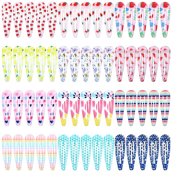 Cinaci 60pcs 5cm/2"Colorful Print Metal Snap Hair Clips Hair Barrettes Bang Holders Hair Accessories for Toddlers Girls Kids Teens