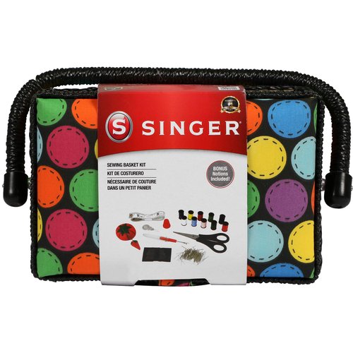 SINGER 07272 Polka Dot Small Sewing Basket with Sewing Kit Accessories,