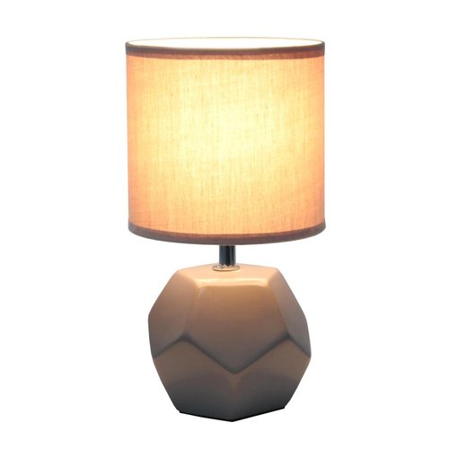 Simple Designs LT2065-GRY Round Prism Mini Table Lamp with Matching Fabric Shade, Gray