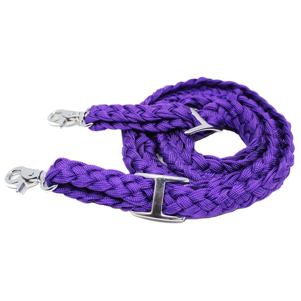CHALLENGER Roping Knotted Horse Tack Western Barrel Reins Nylon Braided Purple Snaps 60709