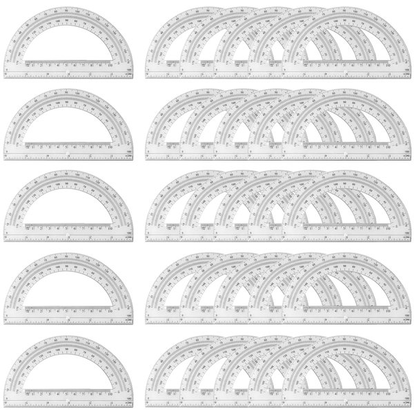 30PCS Clear Plastic Student Math Protractor 6-Inch Long 180 Degree for Angle Measurement